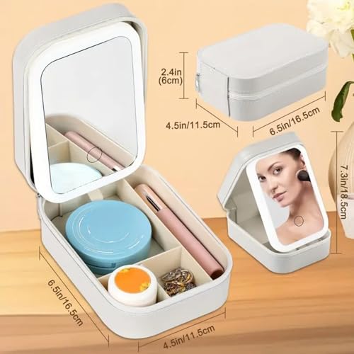 VVRAT V-VRAT LED Makeup Box with Adjustable Light-Up Mirror, 3 Color Light Settings, Dust-Proof Cosmetic Case, Jewelry Organizer and Multi-Compartment Storage Box for Women (White) - Image 2