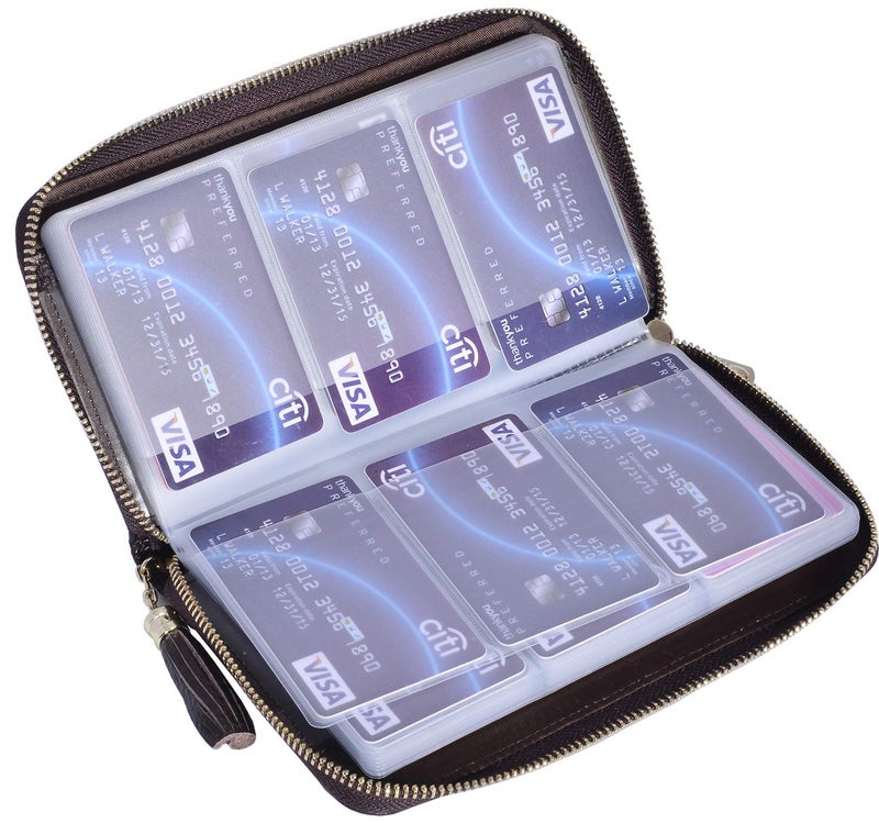 Easyoulife Credit Card Holder Wallet Womens Zipper Leather Case Purse RFID Blocking (Coffee) - Image 4