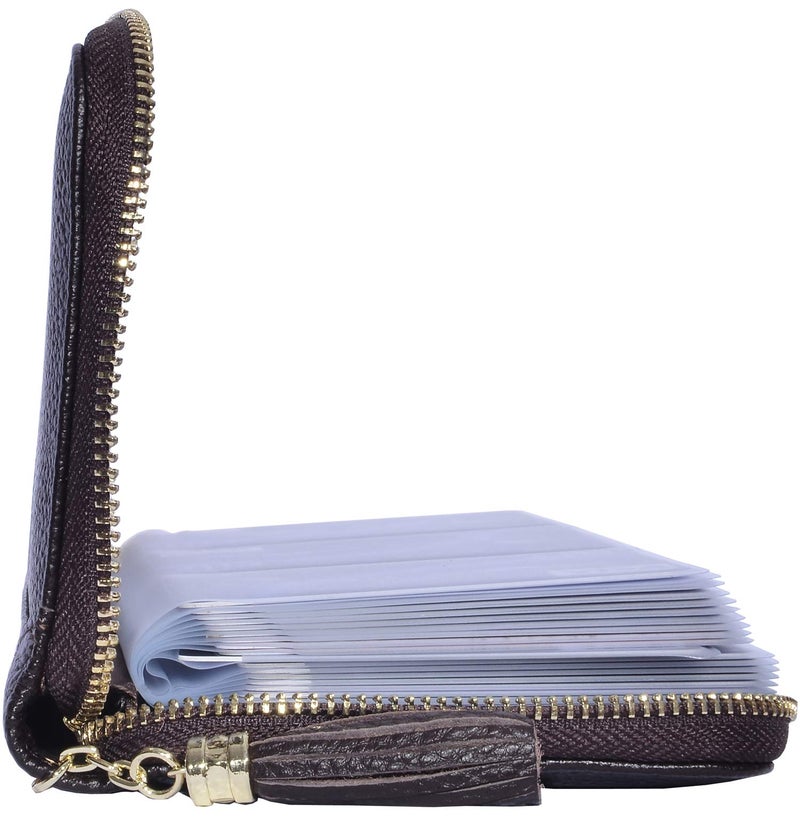 Easyoulife Credit Card Holder Wallet Womens Zipper Leather Case Purse RFID Blocking (Coffee) - Image 3