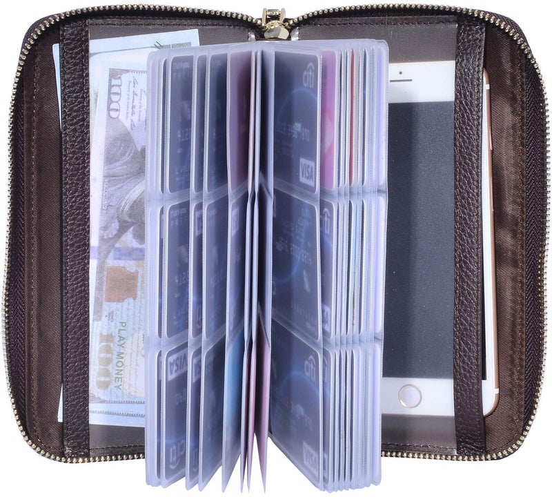 Easyoulife Credit Card Holder Wallet Womens Zipper Leather Case Purse RFID Blocking (Coffee) - Image 5