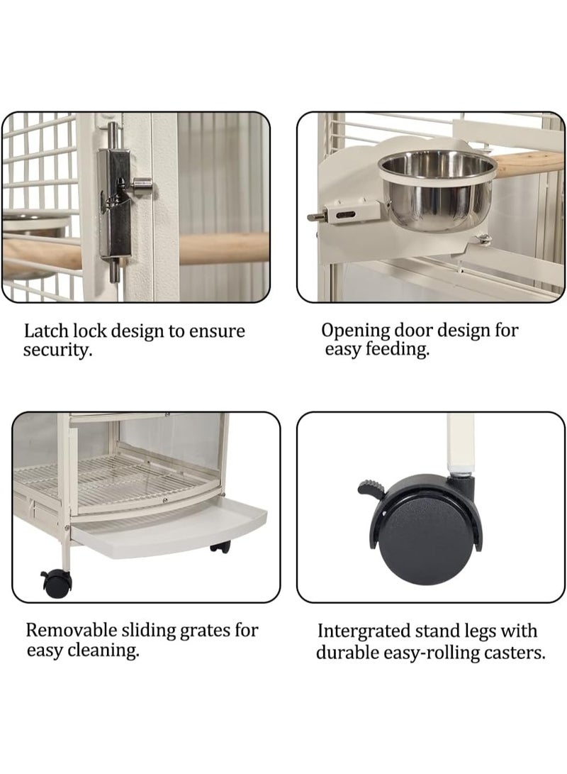 أن ان سي بيتس قفص طيور مع باب أكريليك، قفص ببغاء من الفولاذ المقاوم للصدأ مع أوعية تغذية وصينية قابلة للإزالة، قفص طيور شفاف، سهل المراقبة والتفاعل 182 سم (أبيض) - Image 4