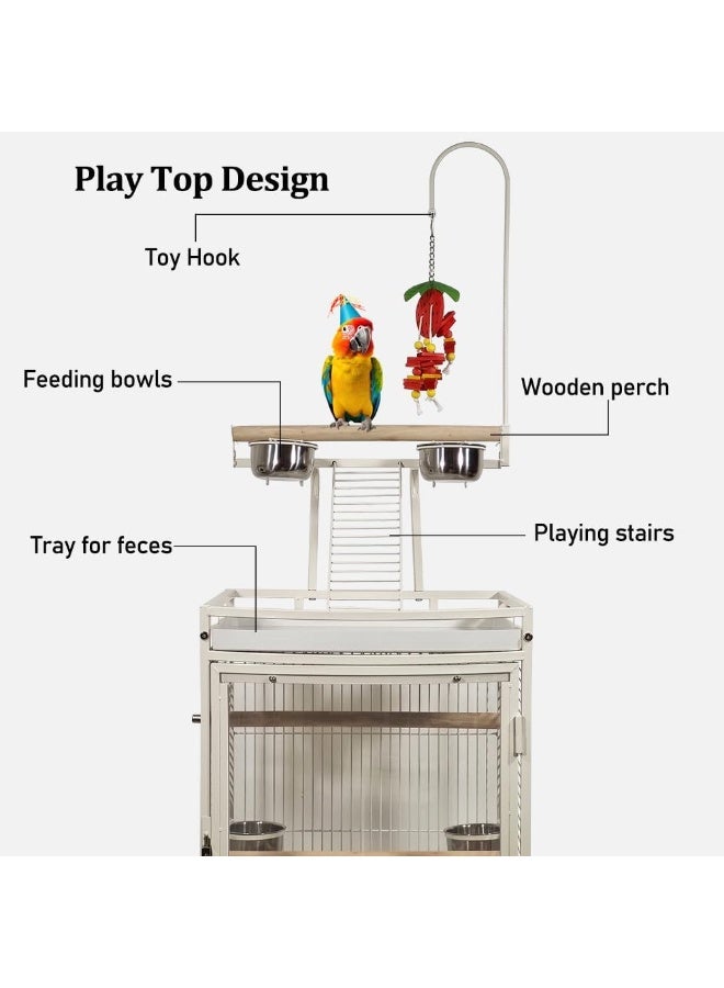 أن ان سي بيتس قفص طيور مع باب أكريليك، قفص ببغاء من الفولاذ المقاوم للصدأ مع أوعية تغذية وصينية قابلة للإزالة، قفص طيور شفاف، سهل المراقبة والتفاعل 182 سم (أبيض) - Image 3