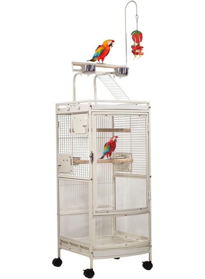 أن ان سي بيتس قفص طيور مع باب أكريليك، قفص ببغاء من الفولاذ المقاوم للصدأ مع أوعية تغذية وصينية قابلة للإزالة، قفص طيور شفاف، سهل المراقبة والتفاعل 182 سم (أبيض) - Image 1