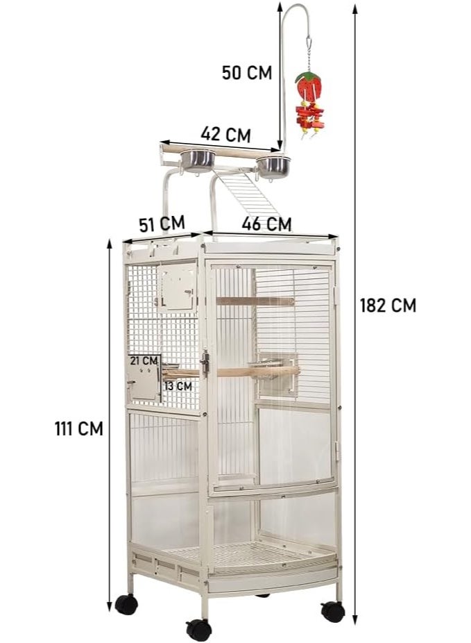 أن ان سي بيتس قفص طيور مع باب أكريليك، قفص ببغاء من الفولاذ المقاوم للصدأ مع أوعية تغذية وصينية قابلة للإزالة، قفص طيور شفاف، سهل المراقبة والتفاعل 182 سم (أبيض) - Image 2