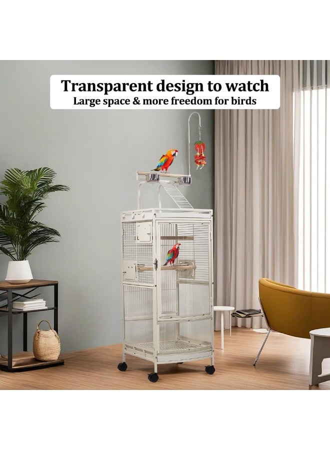 أن ان سي بيتس قفص طيور مع باب أكريليك، قفص ببغاء من الفولاذ المقاوم للصدأ مع أوعية تغذية وصينية قابلة للإزالة، قفص طيور شفاف، سهل المراقبة والتفاعل 182 سم (أبيض) - Image 5