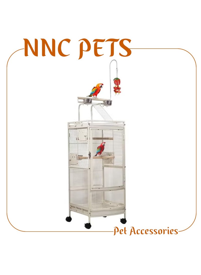 أن ان سي بيتس قفص طيور مع باب أكريليك، قفص ببغاء من الفولاذ المقاوم للصدأ مع أوعية تغذية وصينية قابلة للإزالة، قفص طيور شفاف، سهل المراقبة والتفاعل 182 سم (أبيض) - Image 1