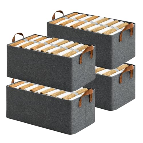 SITTELLA® Polystyrene Pack of 4 Foldable Wardrobe Organizer with Durable Handle, Stuff Storage Box Closet Drawer Organizers for Clothes, Toys, Blanket etc. (Grey), 47X27X20 Cm - Image 1