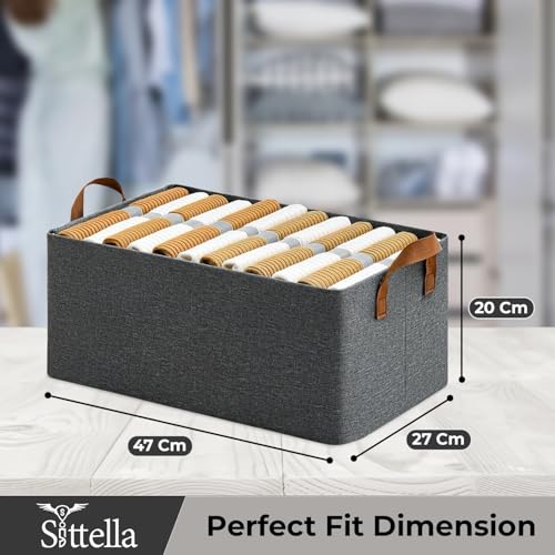 SITTELLA® Polystyrene Pack of 4 Foldable Wardrobe Organizer with Durable Handle, Stuff Storage Box Closet Drawer Organizers for Clothes, Toys, Blanket etc. (Grey), 47X27X20 Cm - Image 2