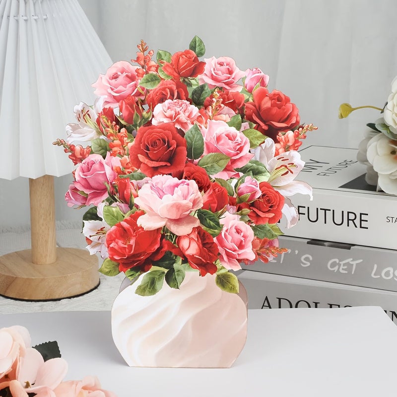 Rose Bouquet Pop Up Greeting Card Floral Ornament Birthday Wedding Gift - Image 2