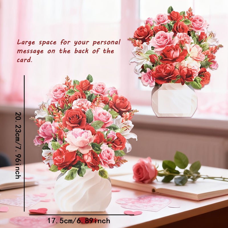 Rose Bouquet Pop Up Greeting Card Floral Ornament Birthday Wedding Gift - Image 3