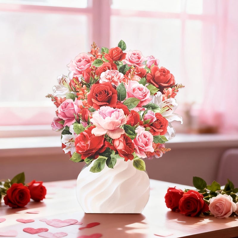 Rose Bouquet Pop Up Greeting Card Floral Ornament Birthday Wedding Gift - Image 5
