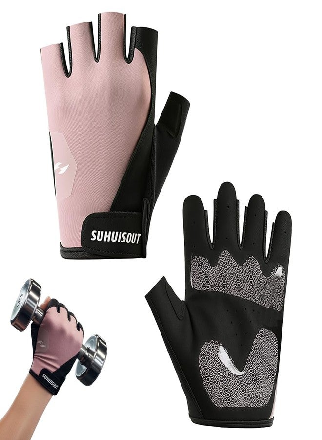 برو بيروس قفازات رياضية نسائية من بروبيروس®، قفازات رياضية بدون أصابع قابلة للتهوية مع راحة يد من السيليكون مانعة للانزلاق، قفازات رياضية قابلة للتعديل عند المعصم لرفع الأثقال والتدريب وركوب الدراجات، مقاس متوسط - Image 1