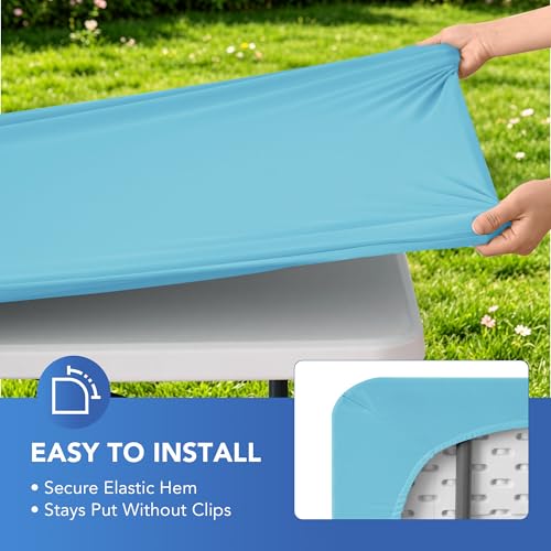 Enjoyidea Spandex Table Cover for 6 Foot Rectangle Tables-6 Pack Light Blue Outdoor Picnic Elastic Table Cover-Spandex Stretch Folding Table Cloths for Camping Dining Room Patio Kitchen Banquet Party - Image 4
