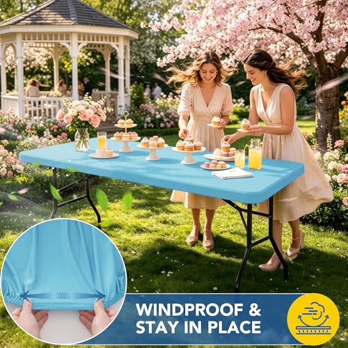 Enjoyidea Spandex Table Cover for 6 Foot Rectangle Tables-6 Pack Light Blue Outdoor Picnic Elastic Table Cover-Spandex Stretch Folding Table Cloths for Camping Dining Room Patio Kitchen Banquet Party - Image 3
