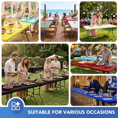 Enjoyidea Spandex Table Cover for 6 Foot Rectangle Tables-6 Pack Light Blue Outdoor Picnic Elastic Table Cover-Spandex Stretch Folding Table Cloths for Camping Dining Room Patio Kitchen Banquet Party - Image 5