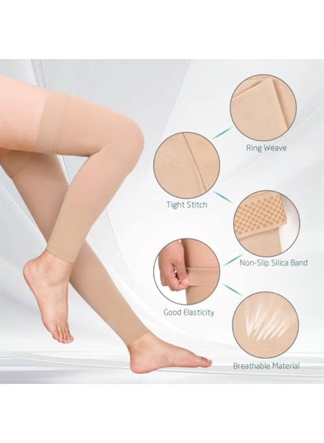 Y&D 2 Pairs Compression Stockings for Women & Men, 20-30mmHg Thigh High Compression Socks, Footless Medical Socks with Silicone Dot Band--Best Support for Sports Varicose Veins(Black&Beige) - Image 5