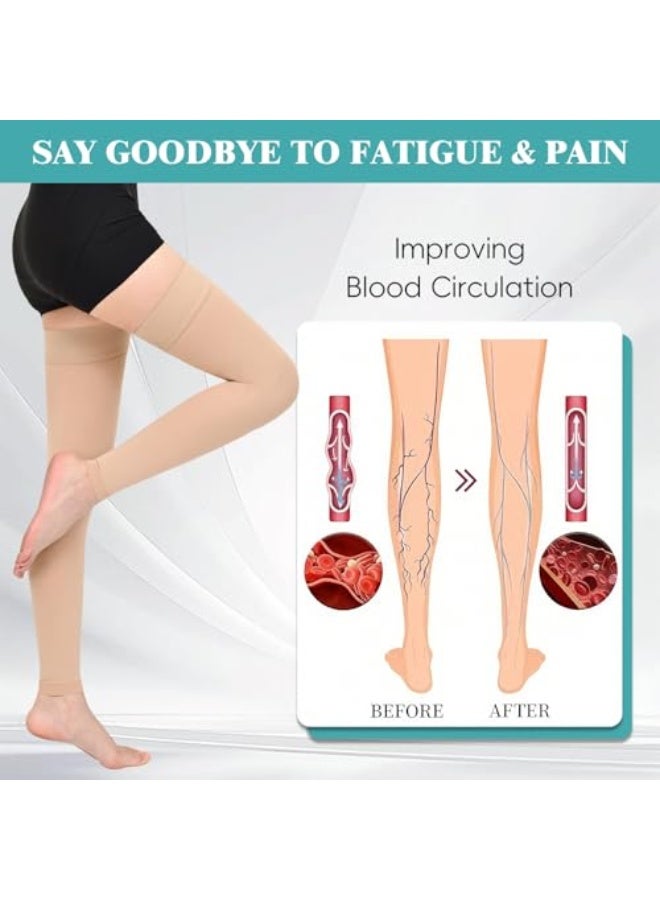 Y&D 2 Pairs Compression Stockings for Women & Men, 20-30mmHg Thigh High Compression Socks, Footless Medical Socks with Silicone Dot Band--Best Support for Sports Varicose Veins(Black&Beige) - Image 3