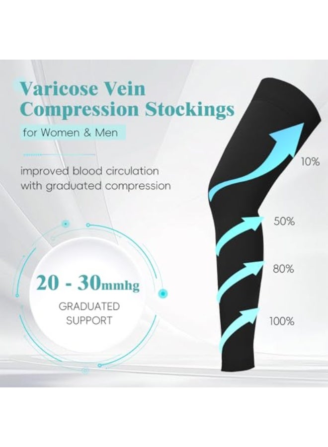 Y&D 2 Pairs Compression Stockings for Women & Men, 20-30mmHg Thigh High Compression Socks, Footless Medical Socks with Silicone Dot Band--Best Support for Sports Varicose Veins(Black&Beige) - Image 2