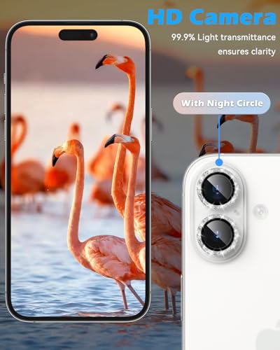 CloudValley for iPhone 17 Glitter Camera Lens Protector, Bling Ultra-HD Tempered Glass Cover with Metal Ring, Sparkly Anti-Scratch Accessories for Women, Easy Installation, Glitter White - Image 4