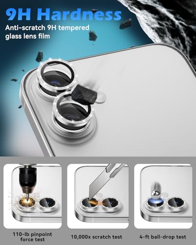 CloudValley for iPhone 17 Glitter Camera Lens Protector, Bling Ultra-HD Tempered Glass Cover with Metal Ring, Sparkly Anti-Scratch Accessories for Women, Easy Installation, Glitter White - Image 3