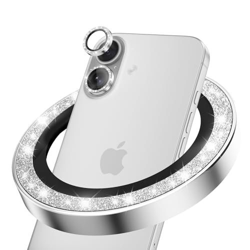 CloudValley for iPhone 17 Glitter Camera Lens Protector, Bling Ultra-HD Tempered Glass Cover with Metal Ring, Sparkly Anti-Scratch Accessories for Women, Easy Installation, Glitter White - Image 1