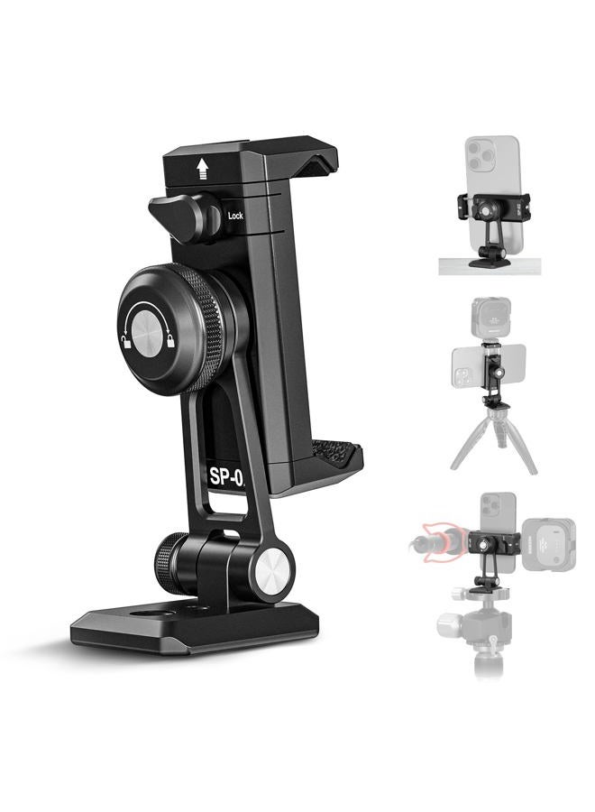 Neewer Metal Phone Tripod Mount Adapter with Arca QR Base, Cold Shoe, 360° Swivel 180° Tilt, Phone Holder Compatible with iPhone 15 Pro Max Galaxy S24 - Image 1
