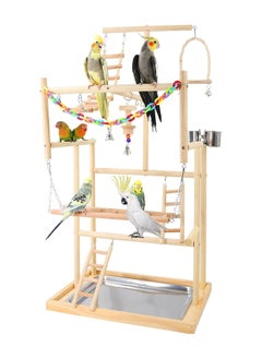 XICEN The Pet Parrot Playstand Parrots Bird Playground Bird Play Stand Wood Perch Gym Playpen Ladder with Feeder Cups Bells for Cockatiel Parakeet (4 Layers)  - Image 1