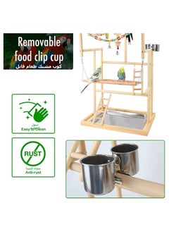 XICEN The Pet Parrot Playstand Parrots Bird Playground Bird Play Stand Wood Perch Gym Playpen Ladder with Feeder Cups Bells for Cockatiel Parakeet (4 Layers)  - Image 2