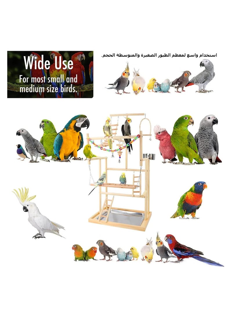 XICEN - The Pet Parrot Playstand Parrots Bird Playground Bird Play Stand Wood Perch Gym Playpen Ladder with Feeder Cups Bells for Cockatiel Parakeet (4 Layers) - Image 1
