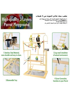 XICEN The Pet Parrot Playstand Parrots Bird Playground Bird Play Stand Wood Perch Gym Playpen Ladder with Feeder Cups Bells for Cockatiel Parakeet (4 Layers)  - Image 4