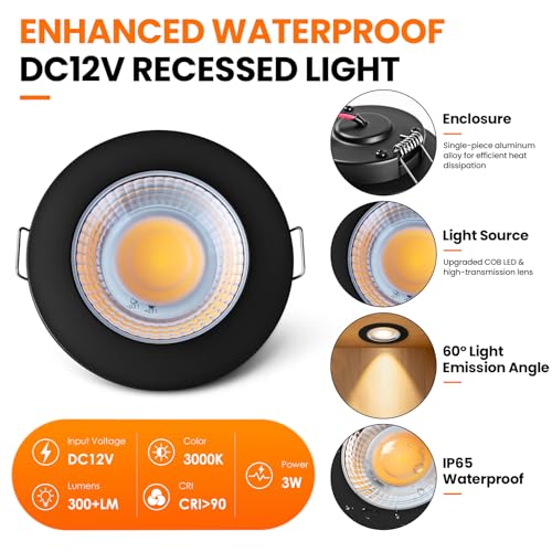 GZV 12V Puck Light, LED RV Recessed Ceiling Light, 3 inch Waterproof Interior Lighting for Under Cabinet, Camper Vans Truck Motorhome, 3000K, 4Pack - Image 2