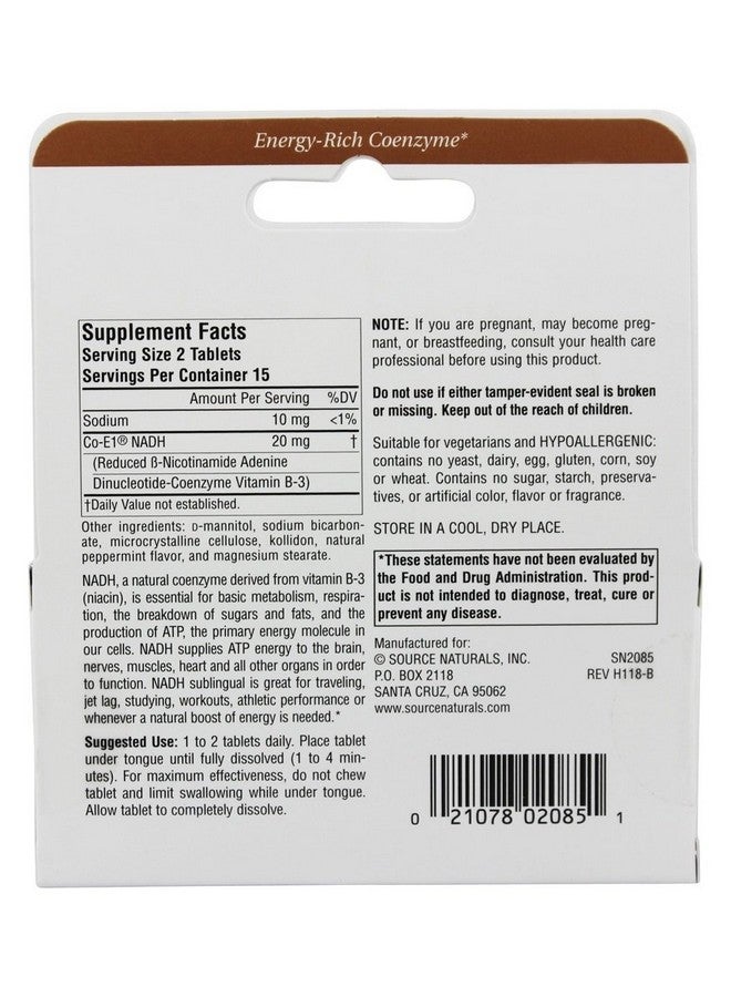 Source Naturals NADH 10mg, Boost Energy and Mental Alertness*, 10mg - 30 Peppermint Lozenges - Image 3
