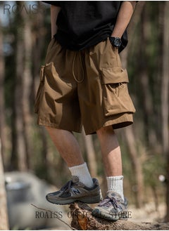 roaiss Large Pockets Outdoor Sports Shorts for Men Versatile Casual Polyester Fiber Loose Drawstring Beach Shorts Mens Simple Comfortable Breathable Skin-Friendly Cargo Half Pants  - Image 4