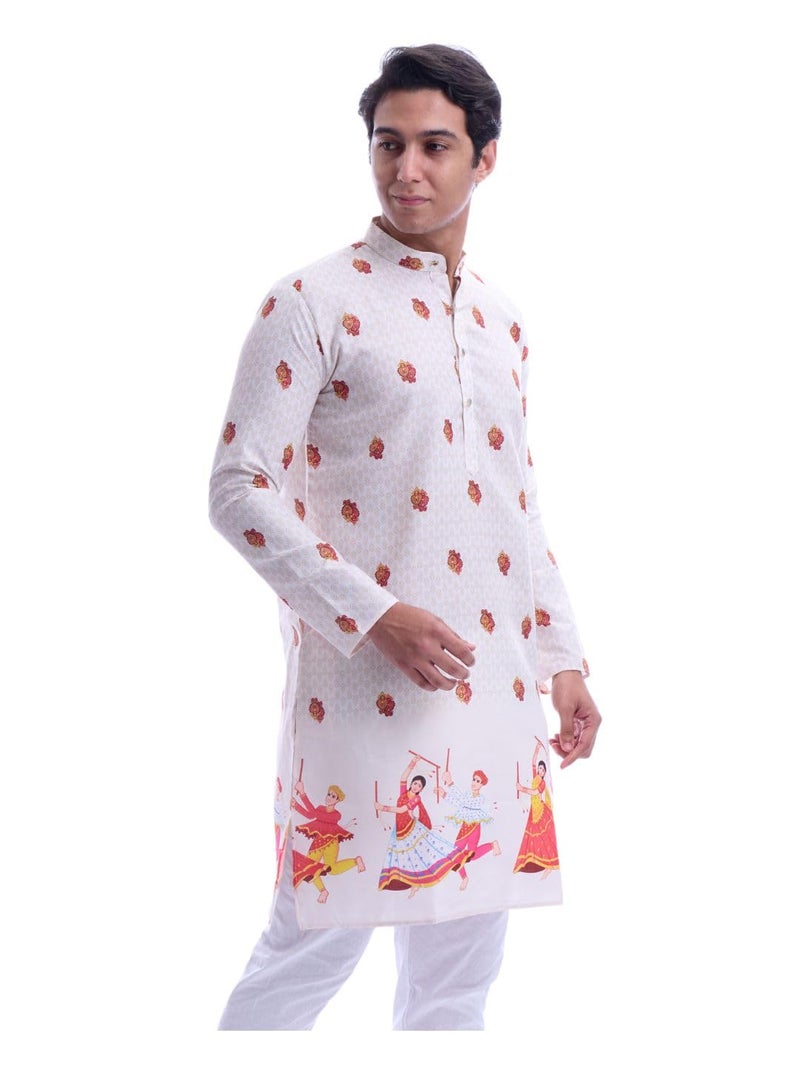 Maharaja Magic Cotton Navratri Print White Kurta for Men [MSKurta214-42] - Image 3
