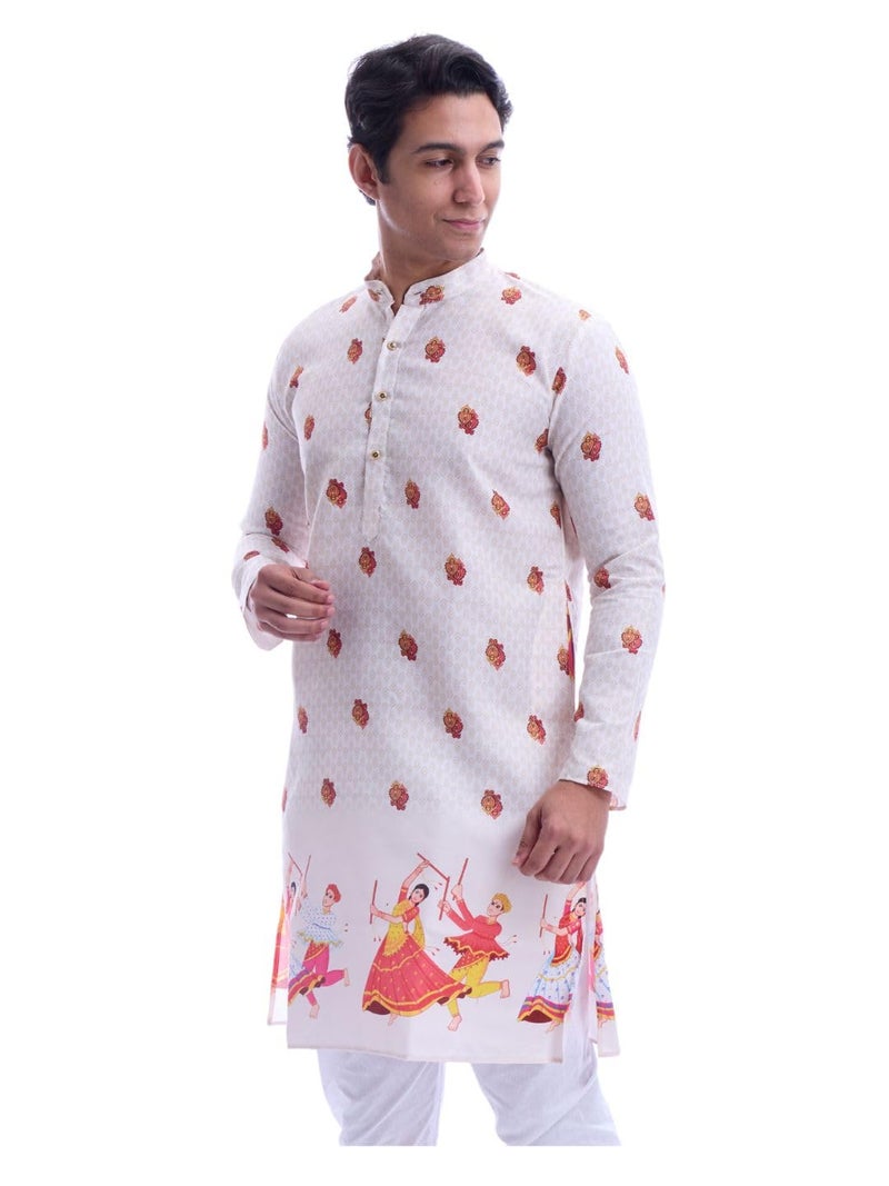 Maharaja Magic Cotton Navratri Print White Kurta for Men [MSKurta214-42] - Image 4
