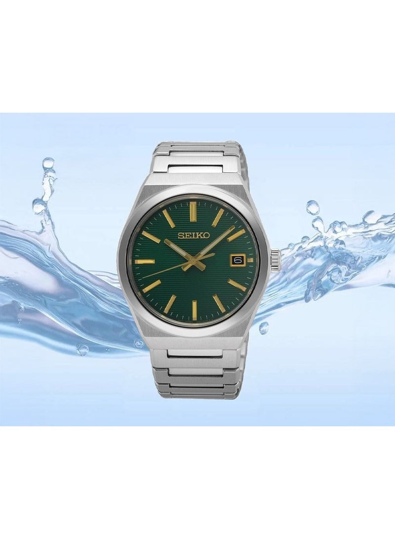 Seiko ساعة كلاسيكية SUR601P1، 39 مم قرص أخضر، سوار من الفولاذ المقاوم للصدأ، مقاومة للماء حتى 100 م - Image 2
