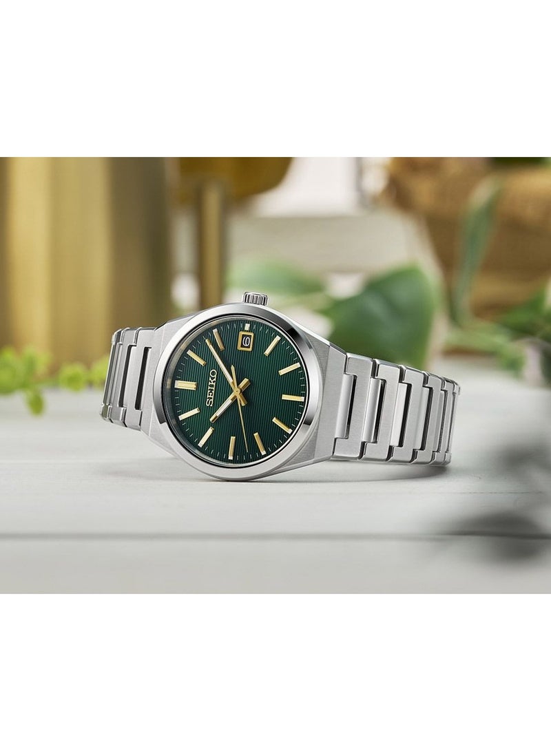 Seiko ساعة كلاسيكية SUR601P1، 39 مم قرص أخضر، سوار من الفولاذ المقاوم للصدأ، مقاومة للماء حتى 100 م - Image 3