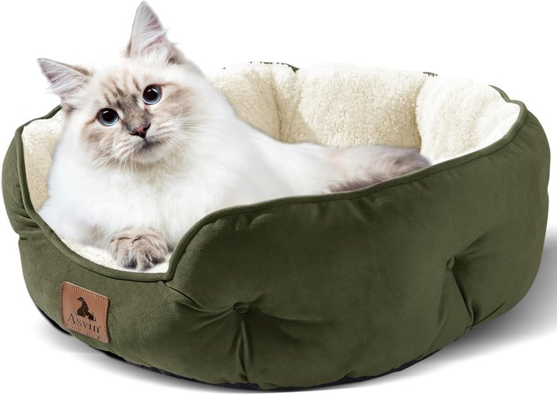 Asvin Small Dog Bed for Small Dogs, Cat Beds for Indoor Cats, Pet Bed for Puppy and Kitty, Extra Soft & Machine Washable with Anti-Slip & Water-Resistant Oxford Bottom, Green, 20 inches - Image 2