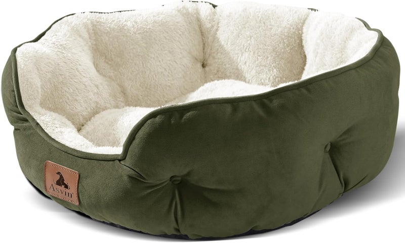 Asvin Small Dog Bed for Small Dogs, Cat Beds for Indoor Cats, Pet Bed for Puppy and Kitty, Extra Soft & Machine Washable with Anti-Slip & Water-Resistant Oxford Bottom, Green, 20 inches - Image 1