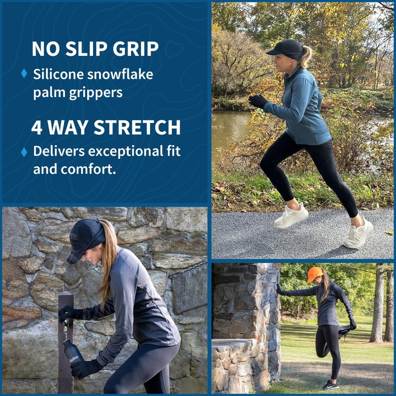 TrailHeads Womenâ€™s Running Gloves | Touchscreen Gloves | Power Stretch Winter Running Accessories - solid black (small) - Image 2
