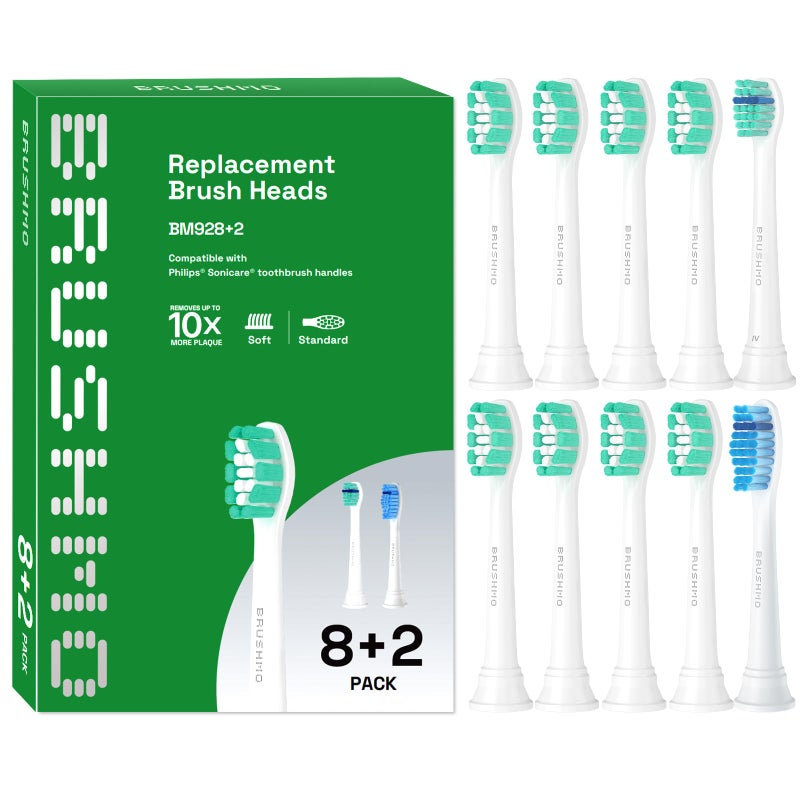 Brushmo Replacement Toothbrush Heads Compatible with Philips Sonicare Electric Toothbrush White 10 pc Variety Pack