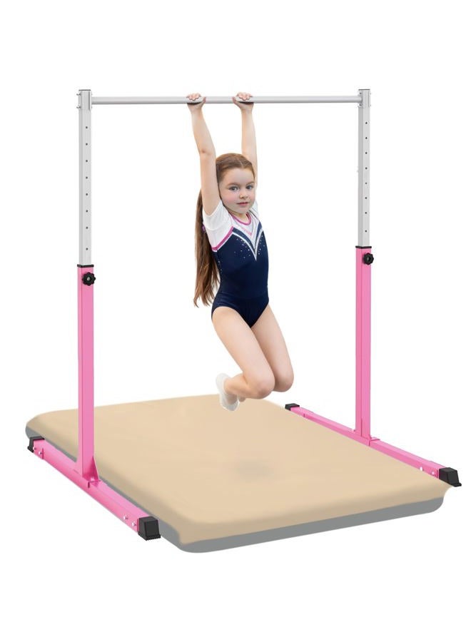 Jivifao Gymnastics Bar with Self-Inflating Mat, 3' to 5' Adjustable Height, Gymnastic Kip Bar Horizontal Bar for Kids Ages 3-15, Anti-Slip and Easy to Assemble, Home Gym Equipment Indoor - Image 1