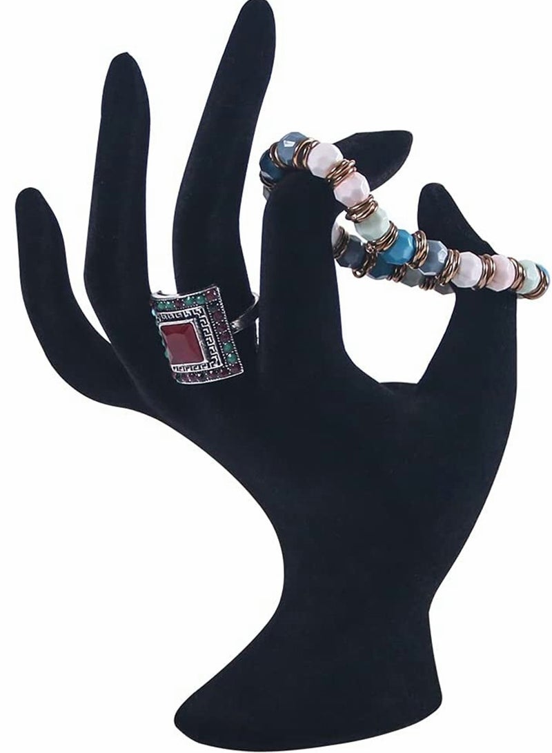 KASTWAVE Hand Jewelry Holder, Bracelet Ring Watch Jewelry Display Holder Stand, Jewelry Photo Props, Female Mannequin Hand for Home Organization, Home Decoration (7 x 3.5 Inch, Black Velour) - Image 1