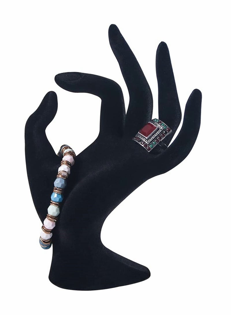 KASTWAVE Hand Jewelry Holder, Bracelet Ring Watch Jewelry Display Holder Stand, Jewelry Photo Props, Female Mannequin Hand for Home Organization, Home Decoration (7 x 3.5 Inch, Black Velour) - Image 5