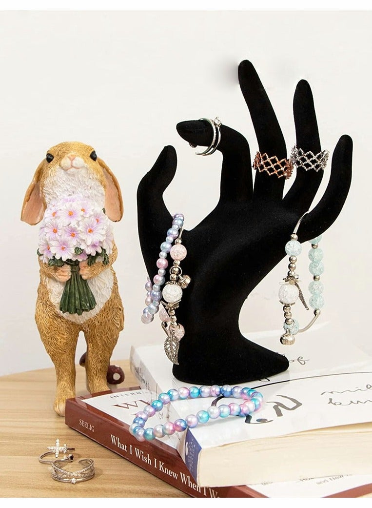 KASTWAVE Hand Jewelry Holder, Bracelet Ring Watch Jewelry Display Holder Stand, Jewelry Photo Props, Female Mannequin Hand for Home Organization, Home Decoration (7 x 3.5 Inch, Black Velour) - Image 3