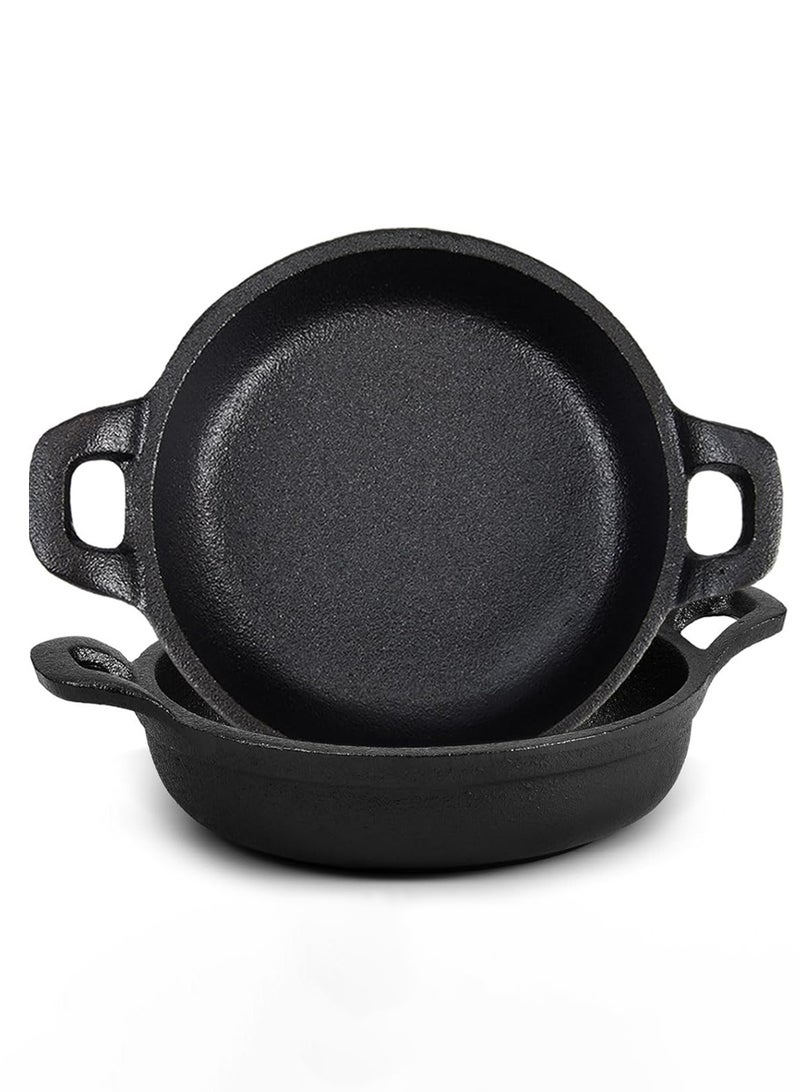 LOOPITYS Mini Skillets 5 x 5 x 1.3 Inch (2 Pack) Cast Iron Pan Double Loop Handle Black Casserole Dish Cookware Oven Safe Mini Skillets for Kitchen Indoor Outdoor Picnic simmering, sauteing, frying - Image 1