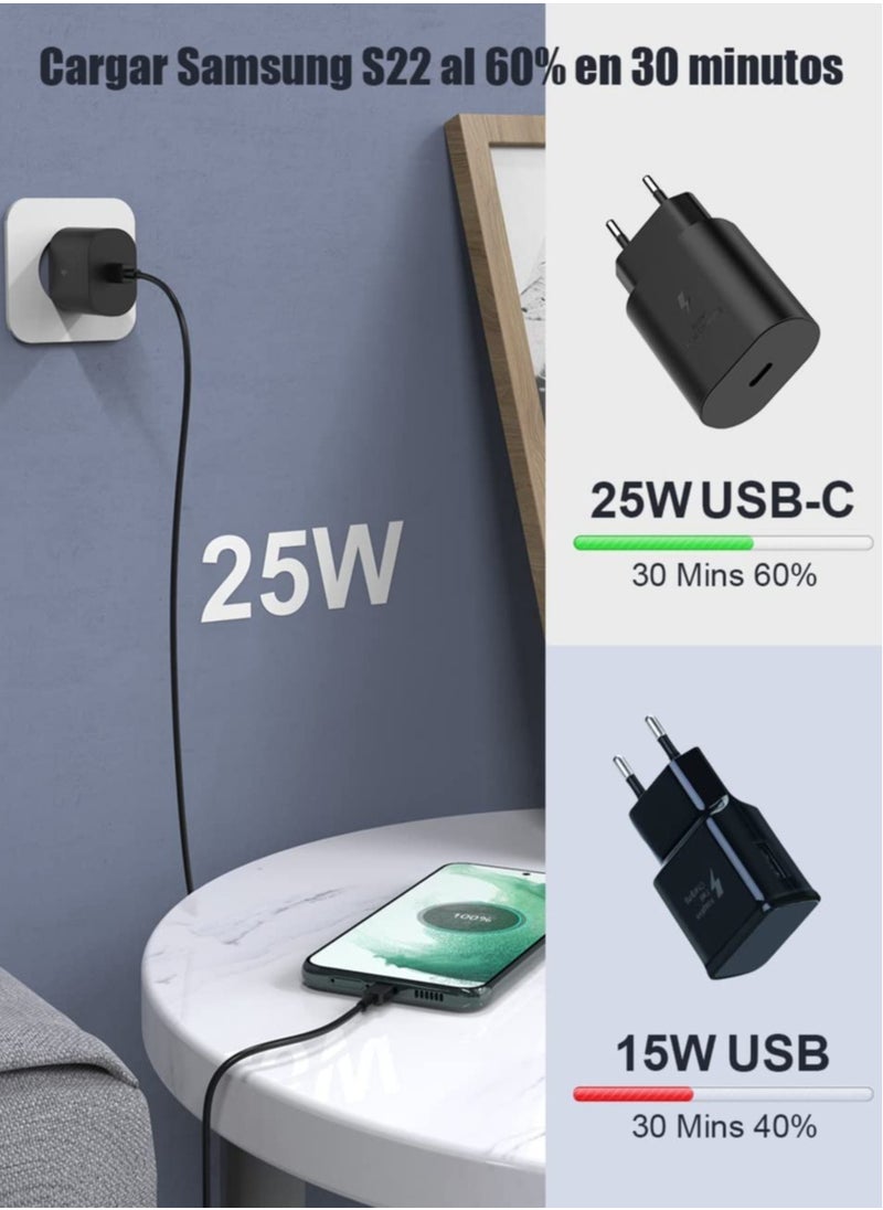 ELTRAZONE - Ultra Fast Charger for Samsung 25W USB C Galaxy S22 S21 S20 FE 5G Ultra Plus + S10 S9 S8 A53 A52S A13 A72 M52 M53 Z Flip4 Charger Cable 1.5M Type-C Plug A EP-TA800 Wall Power Adapter - Image 1