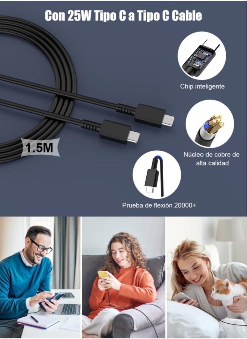 ELTRAZONE - Ultra Fast Charger for Samsung 25W USB C Galaxy S22 S21 S20 FE 5G Ultra Plus + S10 S9 S8 A53 A52S A13 A72 M52 M53 Z Flip4 Charger Cable 1.5M Type-C Plug A EP-TA800 Wall Power Adapter - Image 1