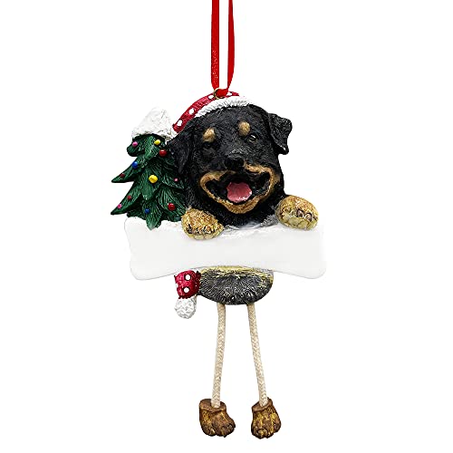 Rottweiler Ornament with Unique Dangling Legs Hand Painted and Easily Personalized Christmas Ornament