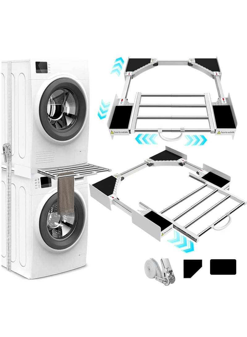 WALALLA Universal  Washer Dryer Stacking Kit, Pull Out Drying Rack, Two Side Adjustable Stackable Kit for Washer and Dryer with Pull-Out Sliding Shelf and Ratchet Adjestable 46-72 cm - Image 1